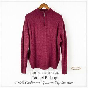 Daniel Bishop 100% Cashmere Quarter Zip Cable Knit Sweater Burgundy XL